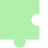 A green puzzle piece with a hole in the middle on a white background.