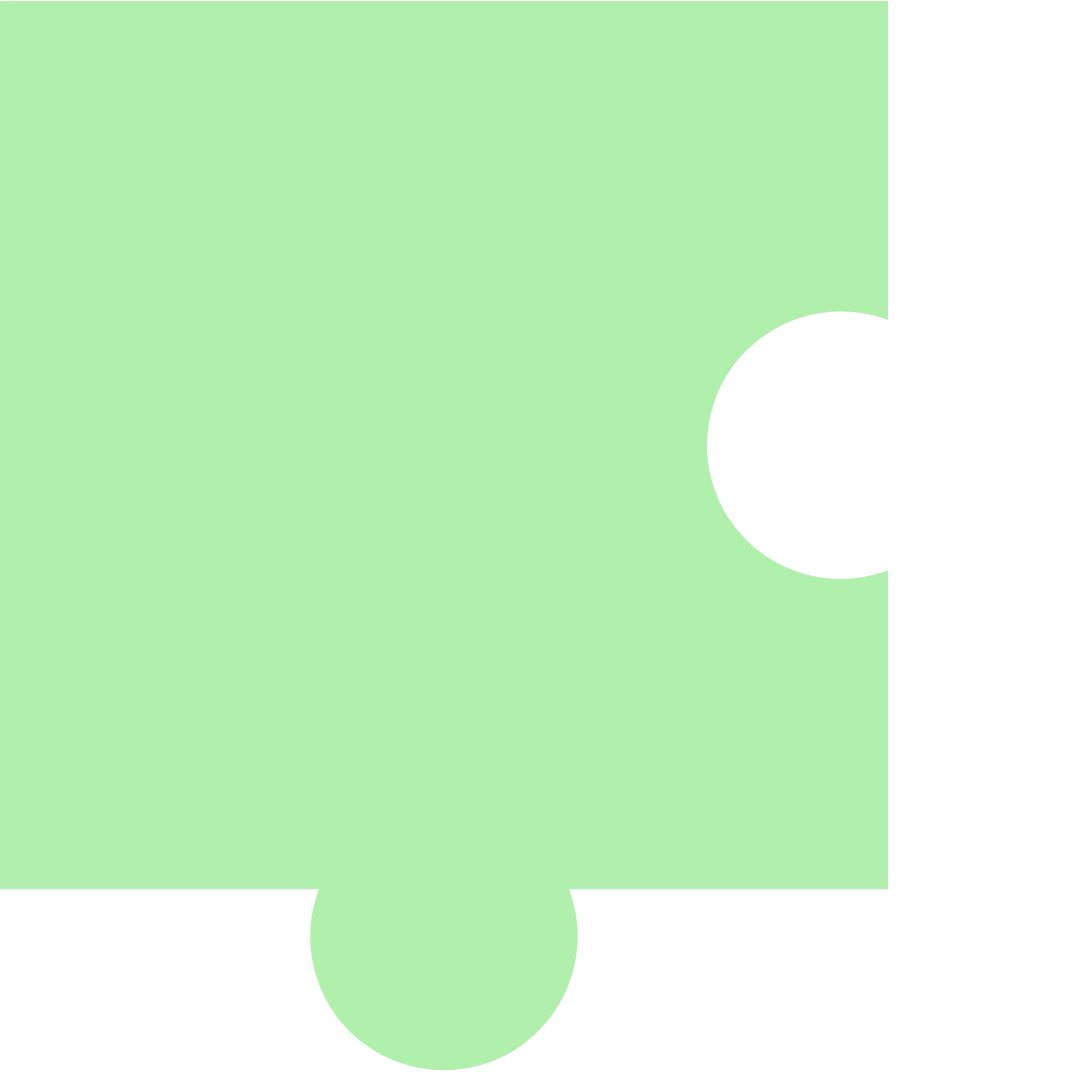 A green puzzle piece with a hole in the middle on a white background.