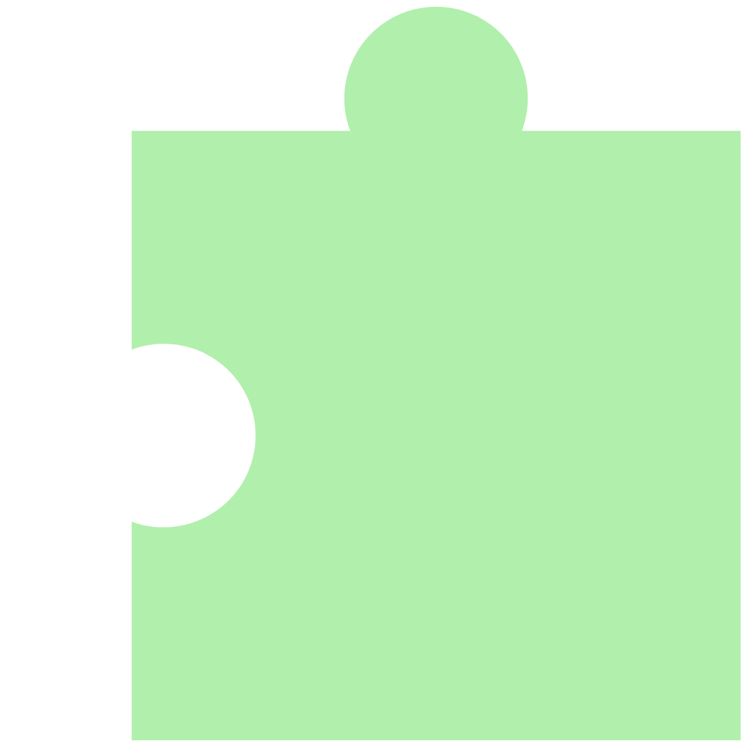 A green puzzle piece with a hole in the middle on a white background.