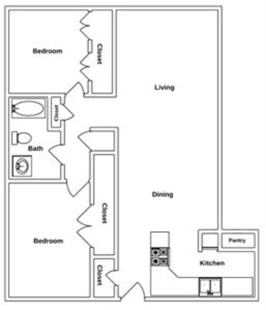 Floor Plan: 2 Bed · 1 Bath · 1,000 SQ. FT.