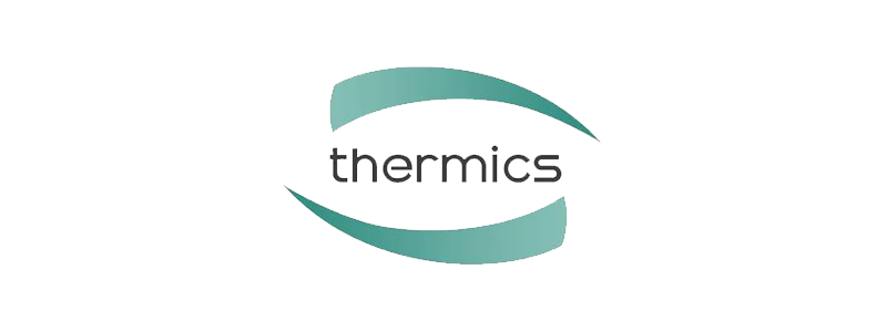 Logo con due forme curve color verde acqua attorno a un testo bianco.