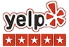 Yelp logo with five red stars, indicating a 5-star rating.