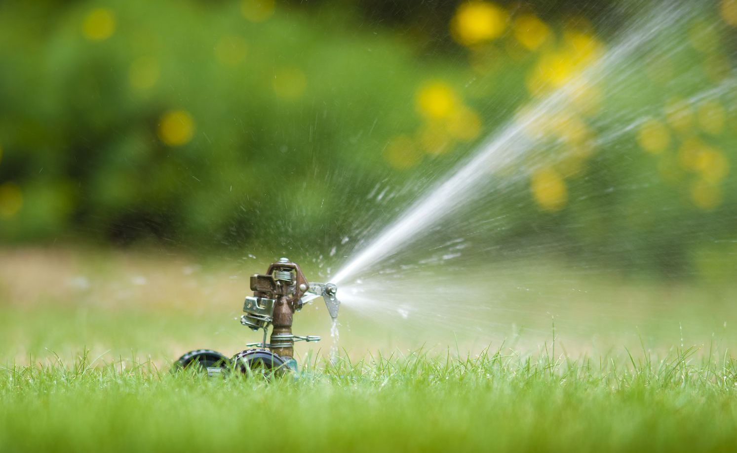 Water sprinklers on a lawn after pump installation in Lamesa, TX
