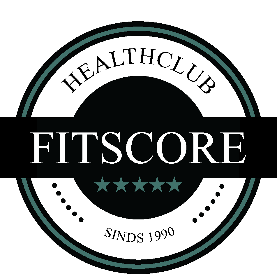 Een logo voor een gezondheidsclub genaamd fitscore.