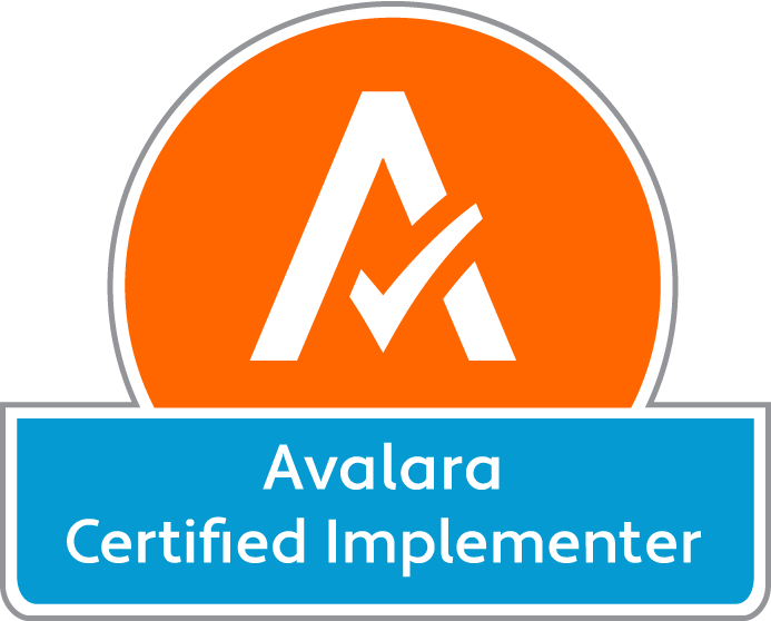A logo that says avalara certified implementer on it