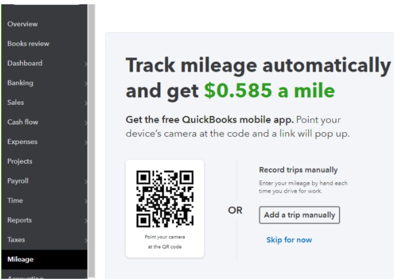 A screenshot of a website that says track mileage automatically and get $ 0.85 a mile