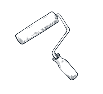 A black and white drawing of a person holding a tiny house blueprint.