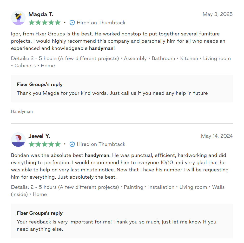 Customer reviews for Fixer Groups construction and renovation services in NYC