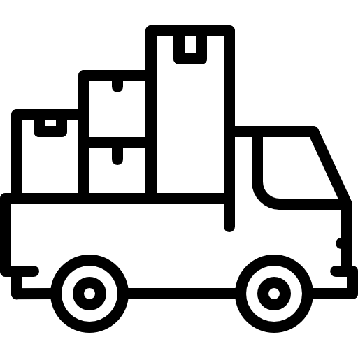 Truck carrying stacked boxes.