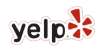 Yelp logo: Black text with a red and white outline and a red burst icon.