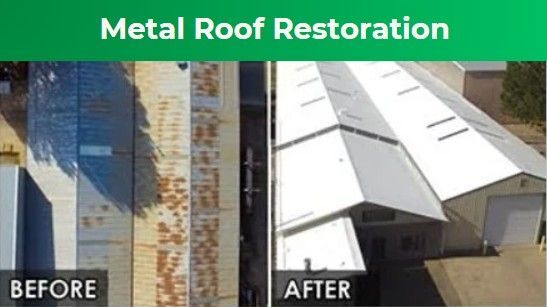 A before and after picture of a metal roof restoration