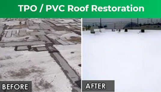 A before and after picture of a roof restoration.