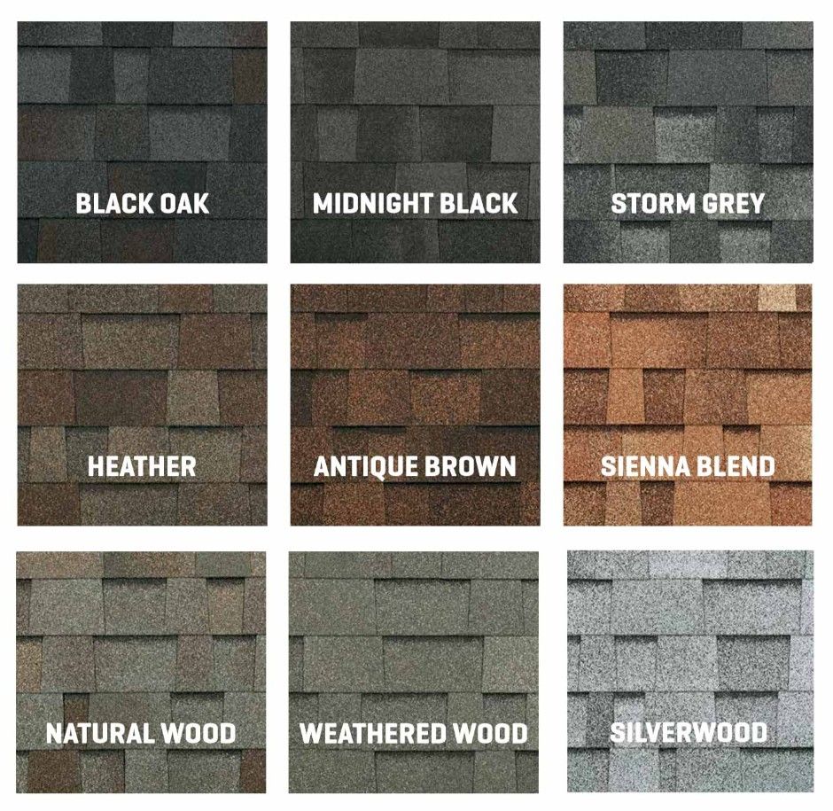 A variety of roof colors including black oak midnight black storm grey natural wood weathered wood and silverwood