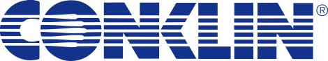 A blue and white conlin logo on a white background