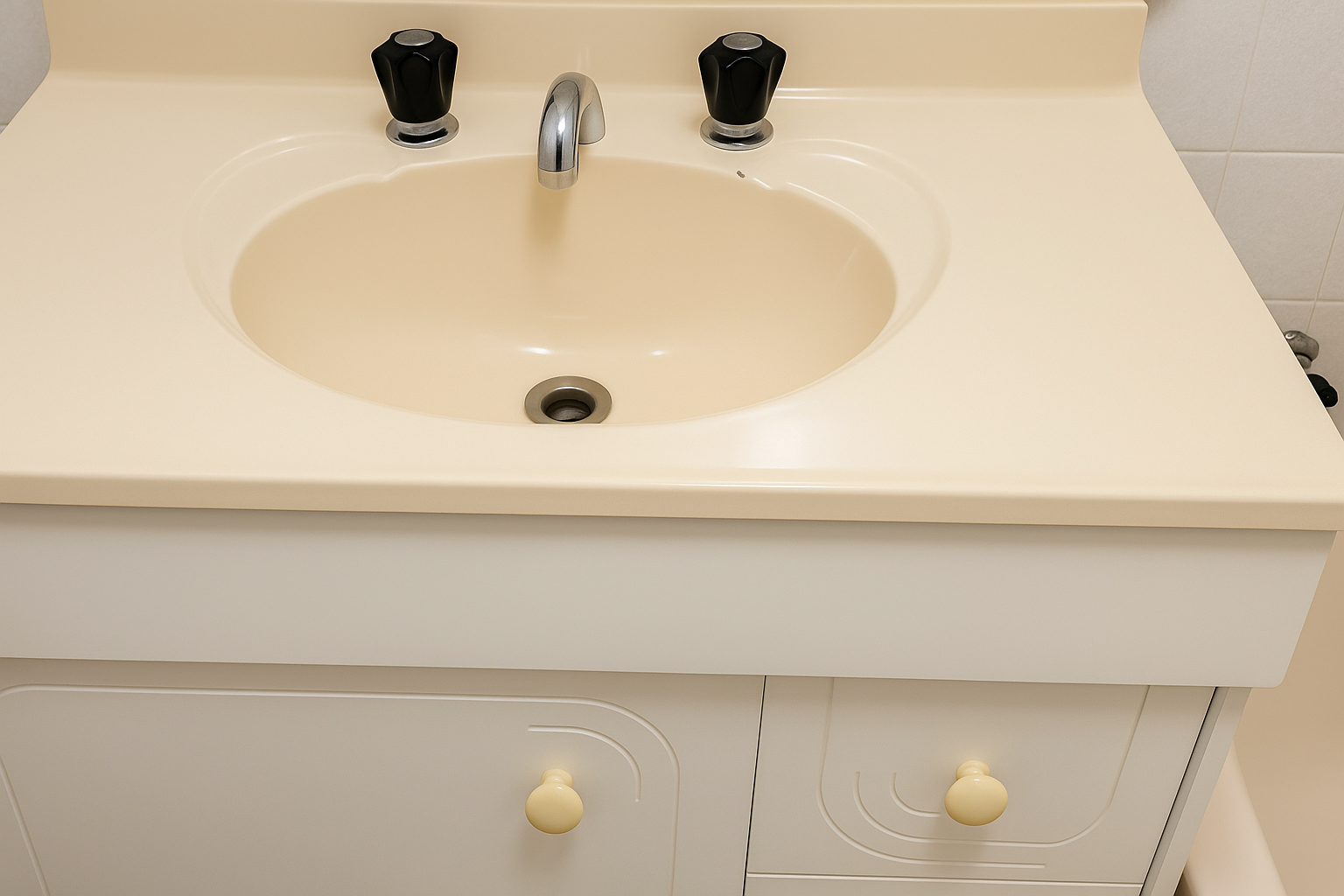 A Bathroom Sink With Black Handles and a White Counter Top — Lease Clean Newcastle in Newcastle, NSW