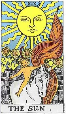 The sun card from the 22 major arcana cards in tarot.