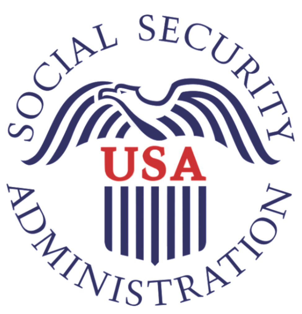 Social Security Administration logo: eagle above a shield with USA, surrounded by text.
