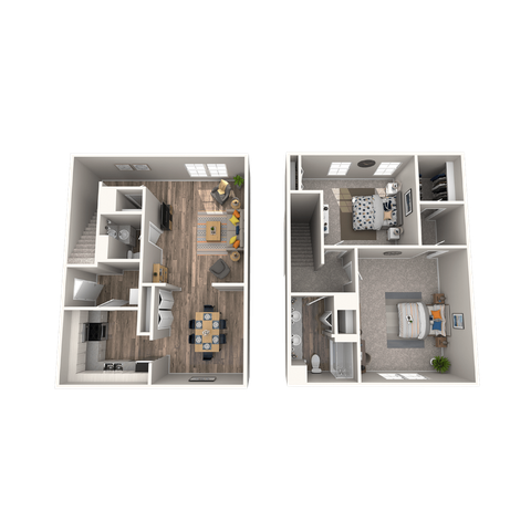 Floor plan of an apartment showing kitchen, dining, living, and bathroom areas.