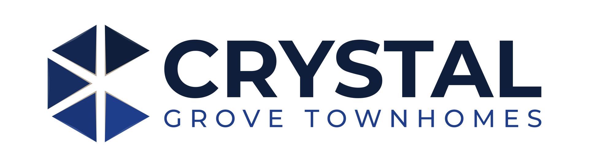 Crystal Grove Townhomes logo with a dark blue crystal graphic and text.