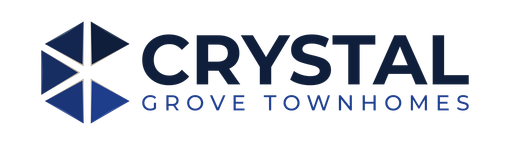 Crystal Grove Townhomes logo with a dark blue crystal graphic and text.