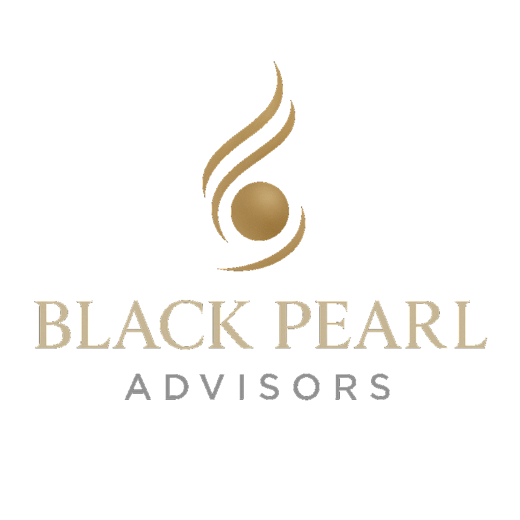 Black Pearl Advisors Logo of Black Pearl Advisors; gold emblem above text.