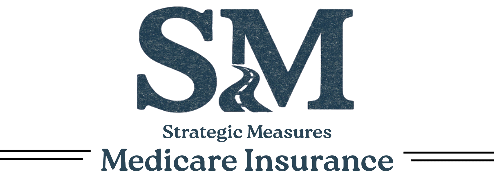 Logo for Strategic Measures Medicare Insurance: "S&M" letters, road graphic, tagline "Strategic Measures," "Medicare Insurance."