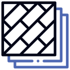 A black and white icon of a stack of tiles.