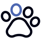 A black and blue paw print with circles around it on a white background.