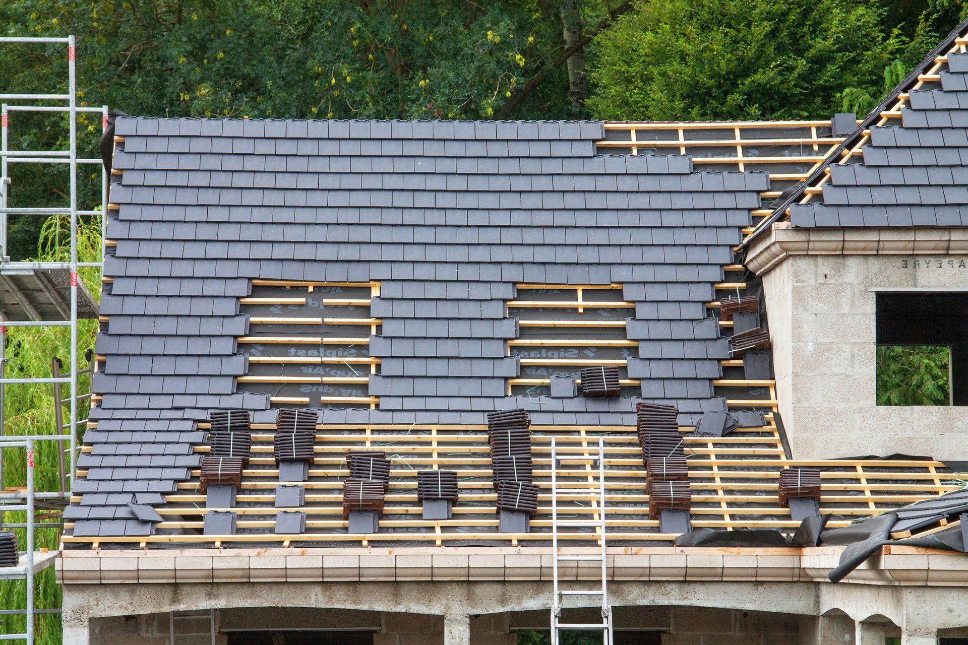 image of a slate roof in progress