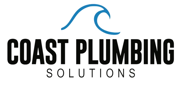 Coast Plumbing Solutions logo with a blue wave and black text.