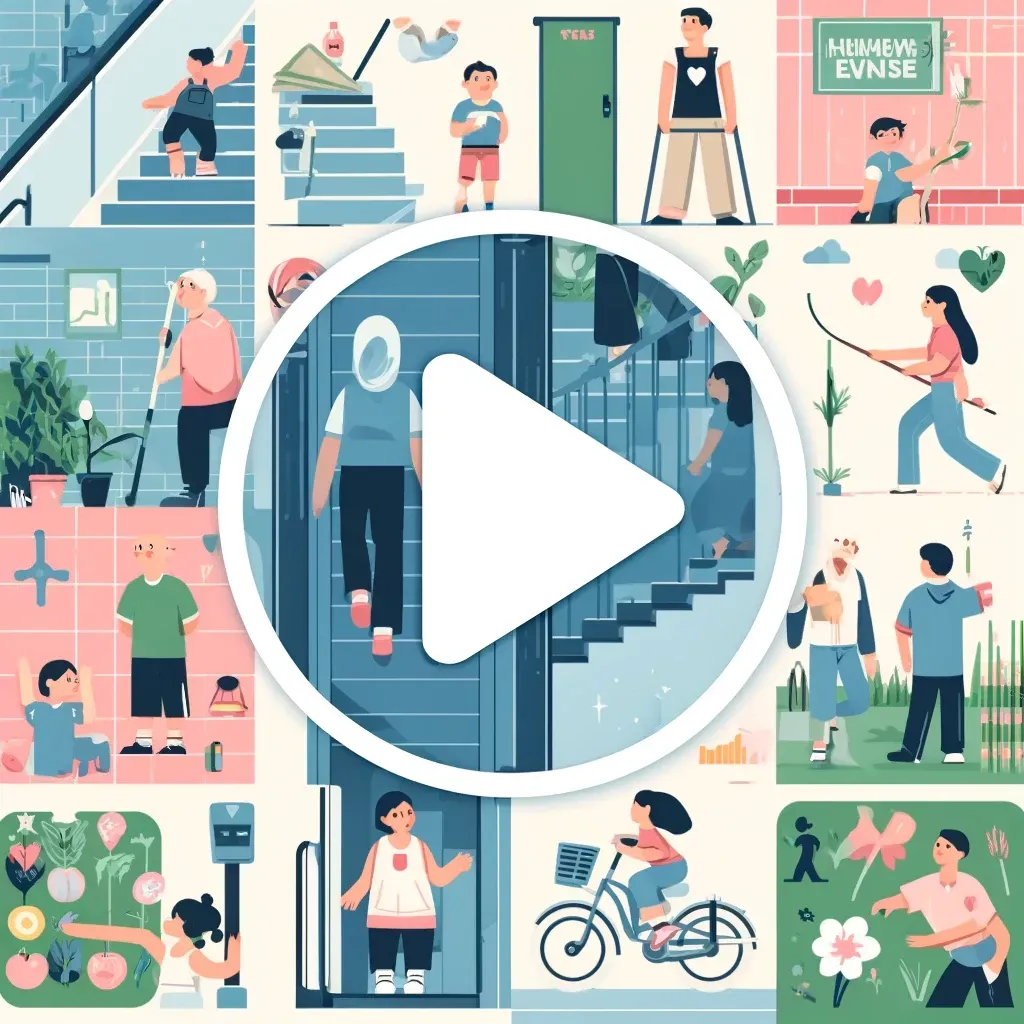Un collage d'illustrations montrant des personnes de tous horizons dans divers contextes de la vie quotidienne, mettant l'accent sur l'accessibilité et l'inclusion.
