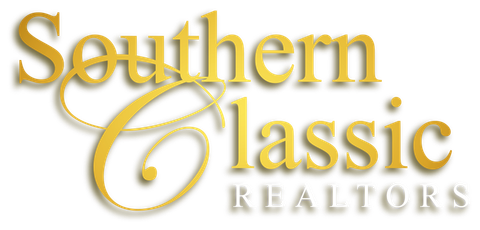 The logo for southern classic realtors is gold on a white background.