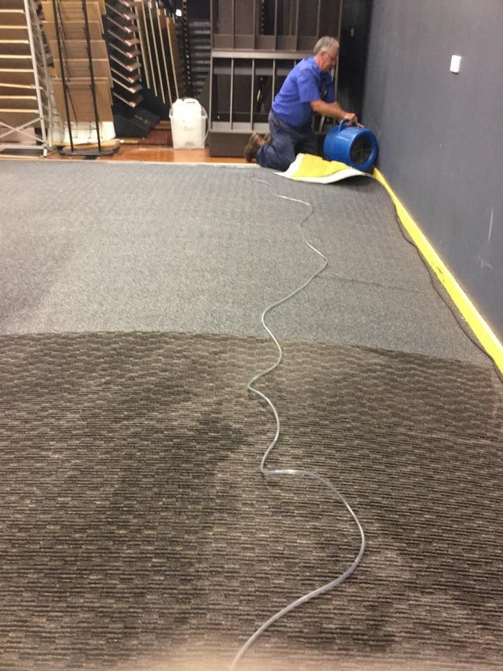 A Man Is Cleaning A Carpet With A Vacuum Cleaner — Dryology Carpet Cleaning in Thornton, NSW