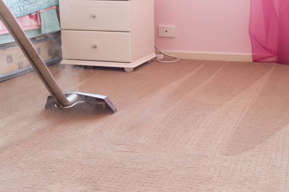 A Vacuum Cleaner Is Cleaning A Carpet In A Bedroom — Dryology Carpet Cleaning in Cessnock, NSW