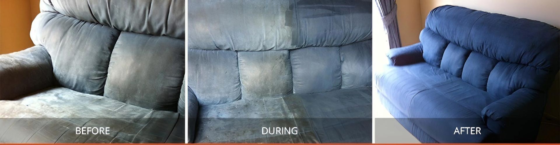 Before And After Cleaning Process Of The Blue Sofa — Dryology Carpet Cleaning in Salamander Bay, NSW