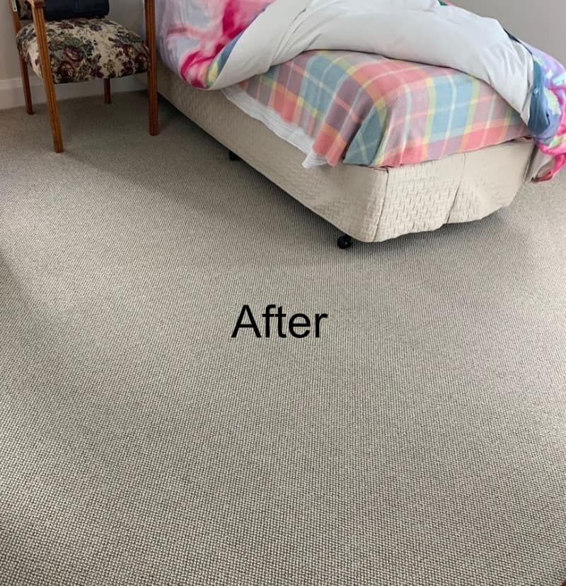 Clean Light Beige Carpet After Cleaning, Near a Bed and Chair — Dryology Carpet Cleaning in Lake Macquarie, NSW