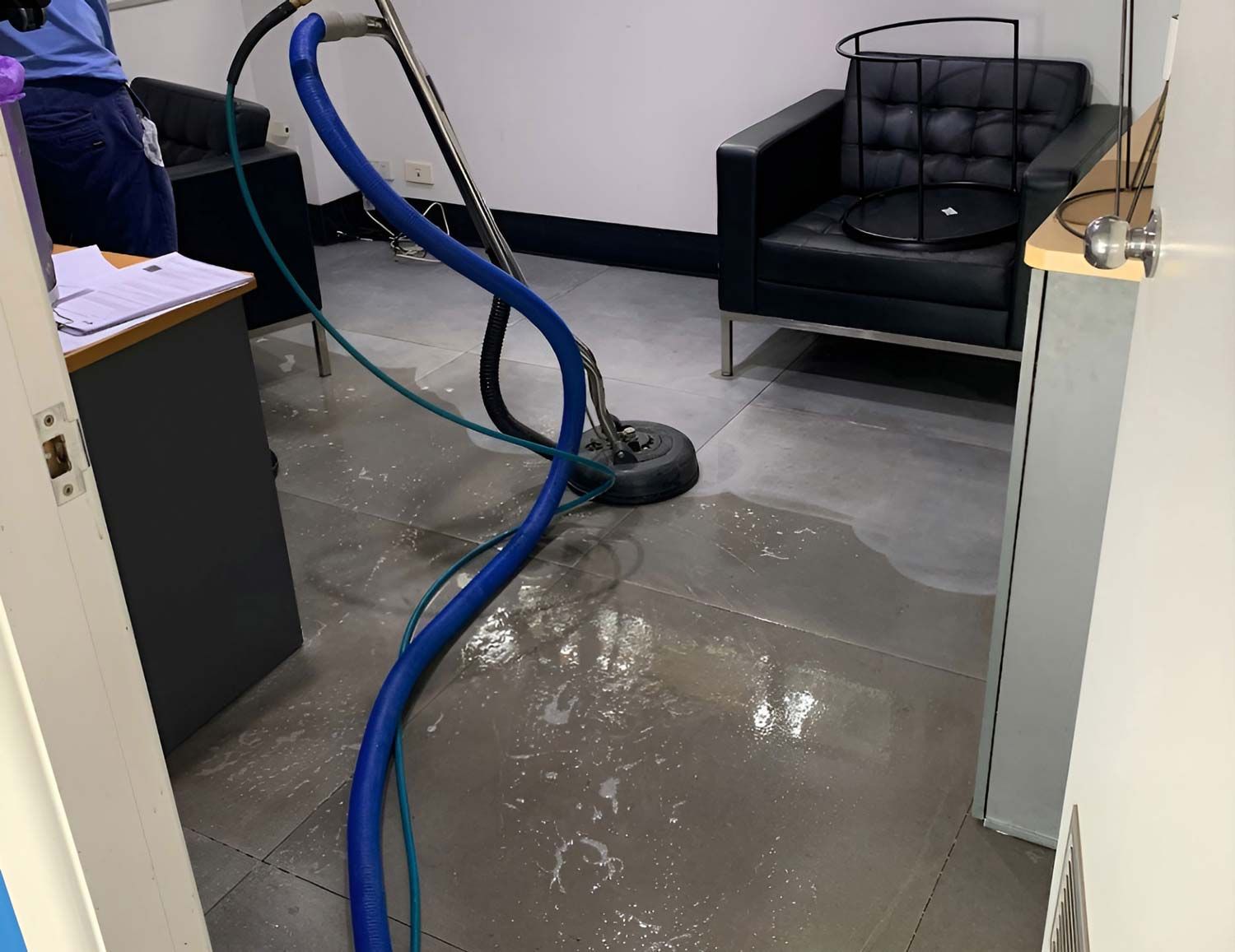 A Person Is Using A Vacuum Cleaner To Clean A Carpet In A Living Room — Dryology Carpet Cleaning in Salamander Bay, NSW