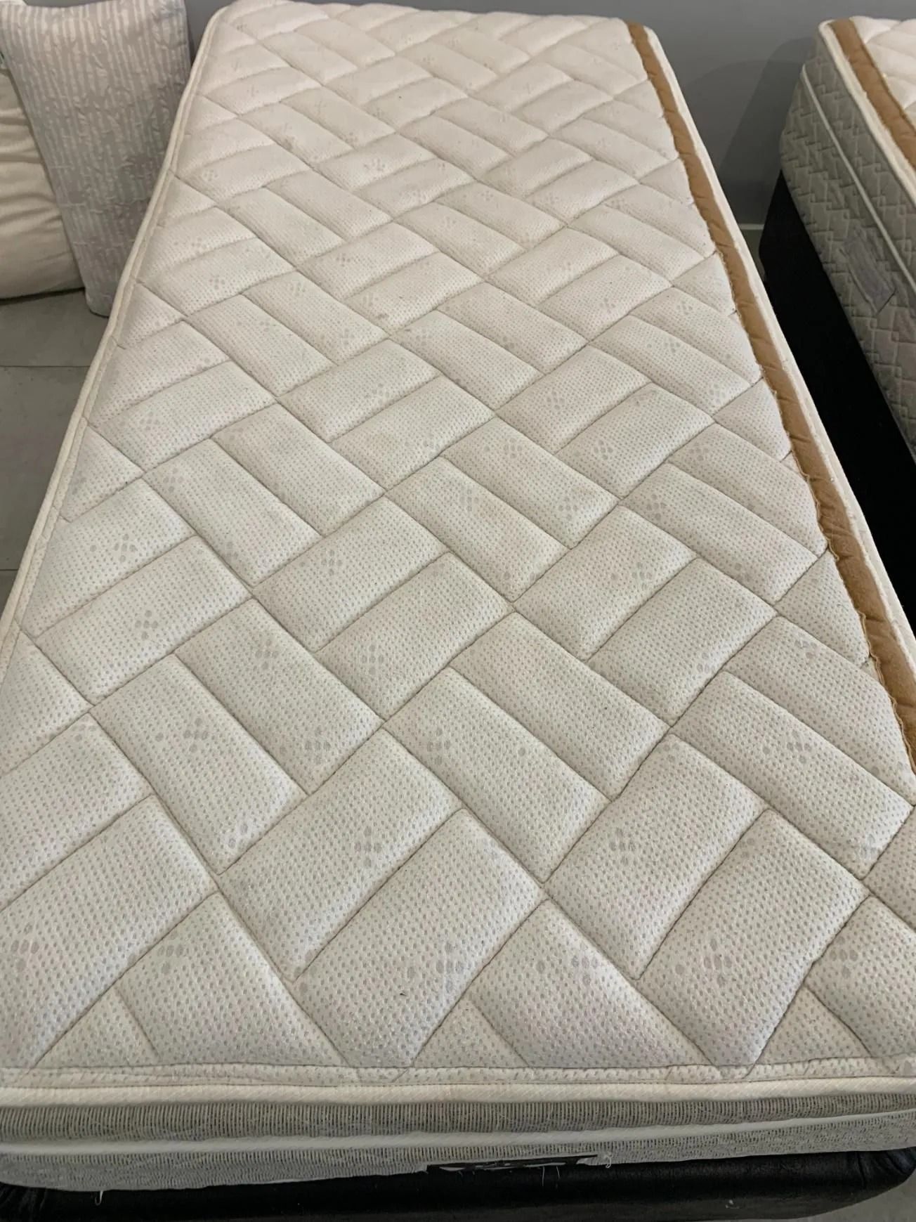 Beige and White Mattress With Stitched Geometric Pattern — Dryology Carpet Cleaning in Belmont, NSW