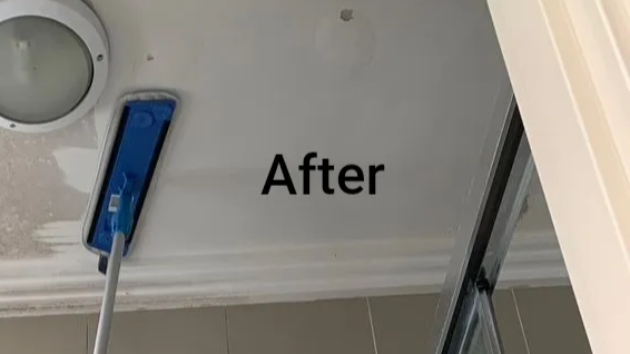 White Ceiling Being Cleaned With a Blue and Gray Mop — Dryology Carpet Cleaning in Hamilton, NSW