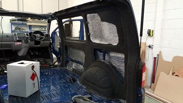 insulation application in the rear of a van
