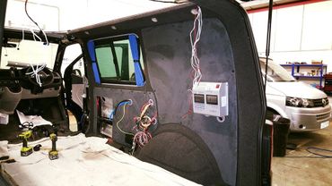 inside a van with wiring installation in progress