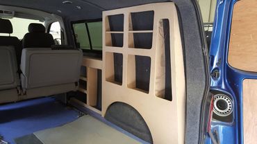 internal shelving and cupboard application in the rear of a van