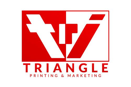 A red and white logo for triangle printing and marketing