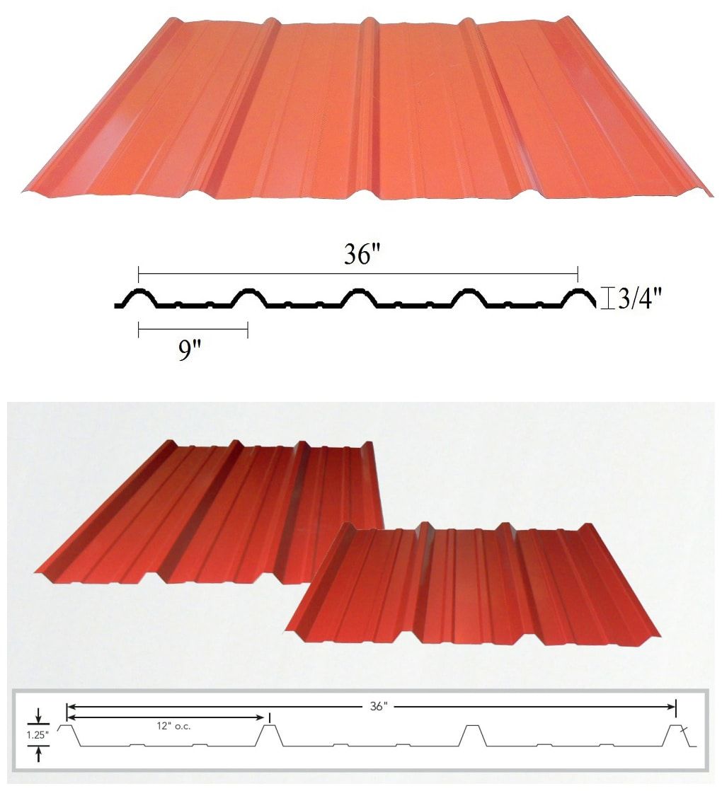 A picture of a red metal roof with measurements