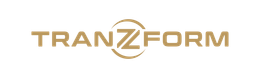 A gold-colored logo reading "TRANZFORM" with the two middle "Z" letters styled to resemble a circular geometric emblem.