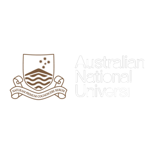 The logo for the australian national university is brown and white.