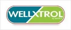 The wellxtrol logo is blue and green and looks like a pill.