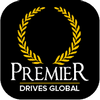 a black and gold logo for premier transportation