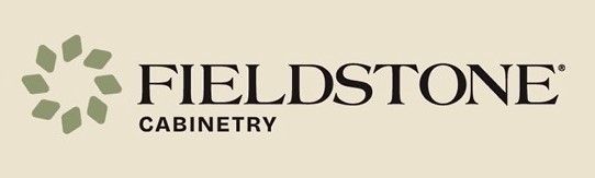 Fieldstone Cabinetry logo with green leaf icon on beige background