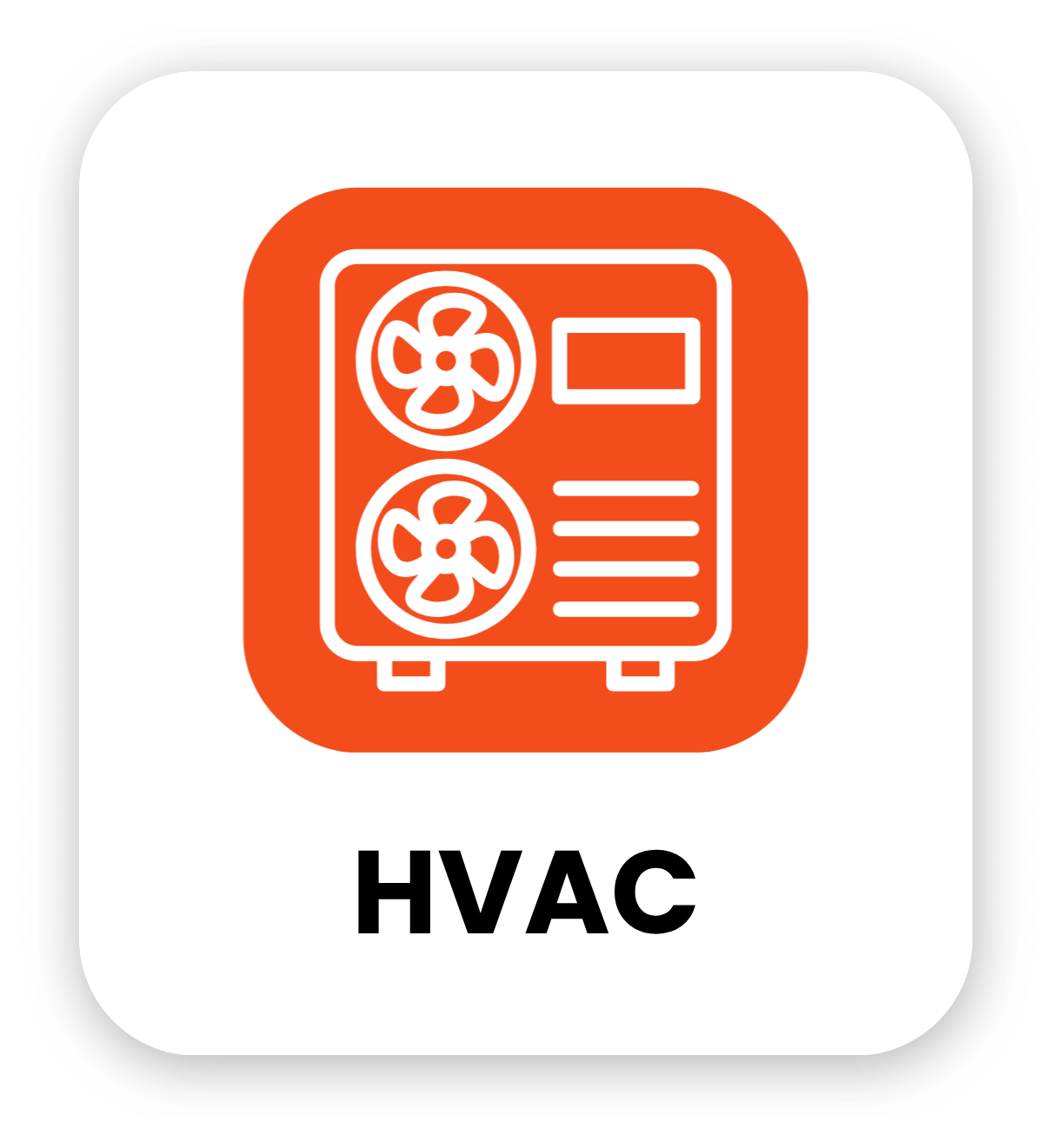Orange HVAC icon with a white air conditioner unit and the label “HVAC” below.